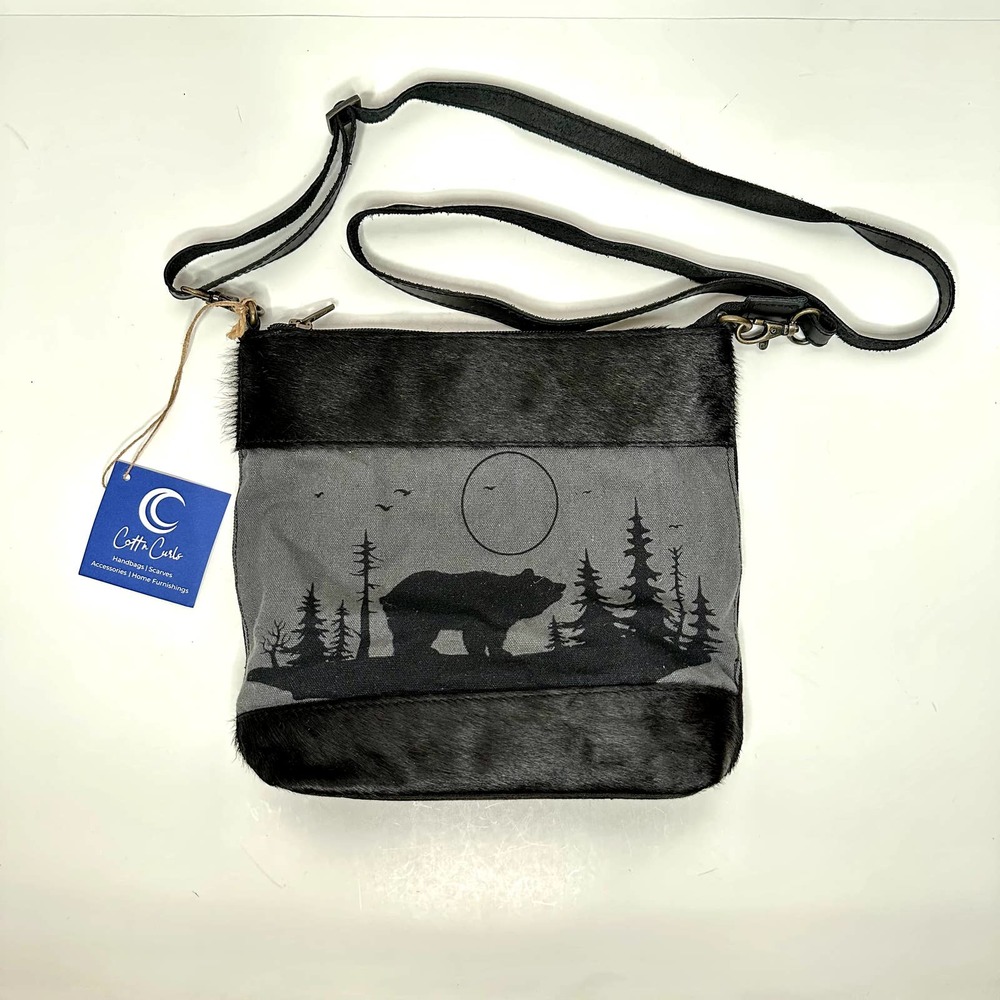 Gray and Black Bear Crossbody Purse